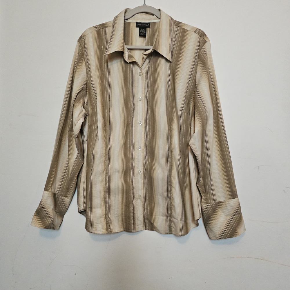 Lane‎ bryant 18/20 Beige Striped Long Sleeve Button Down Stretch Blouse